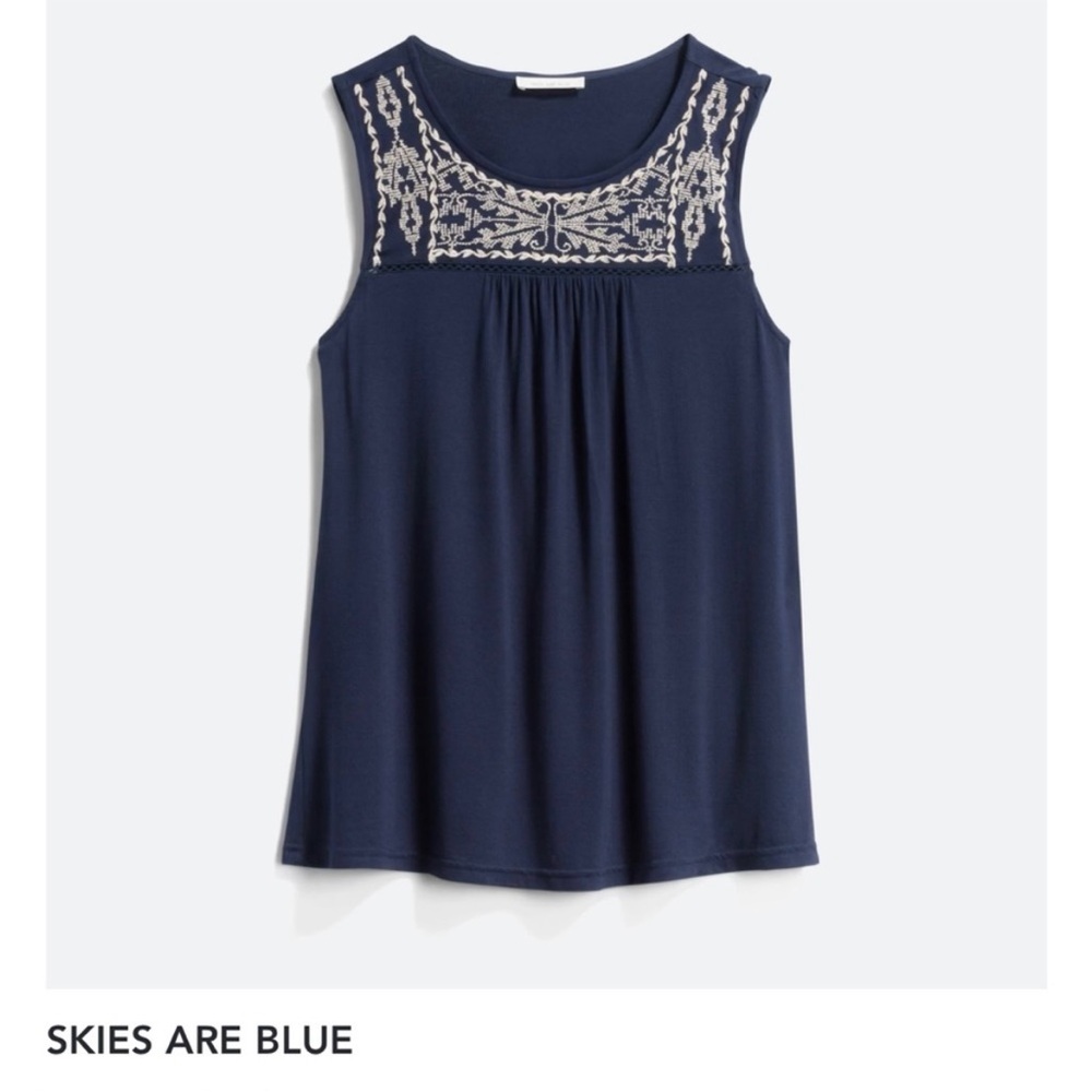 Skies Are Blue Large Petite Navy Embroidered Boho Tank Top